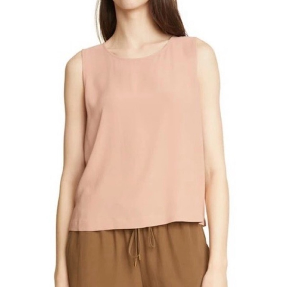 NEW EILEEN FISHER Petite Silk Round Neck Shell in Toffee Cream